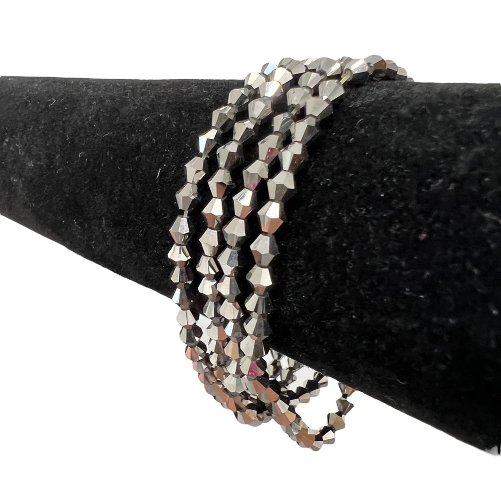 VINTAGE SILVER MIRRORED FACETED AURORA BOREALIS STRETCH BRACELET - SET OF 4